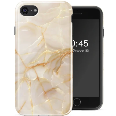 Afbeelding van Selencia Hoesje Geschikt voor iPhone SE (2022) / (2020) 8 7 Vivid Backcover Golden Beige Marble