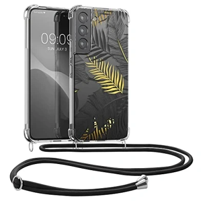 Afbeelding van kwmobile telefoonhoesje geschikt voor Samsung Galaxy S22 Hoesje met telefoonkoord Back cover smartphone Case in geel / grijs transparant