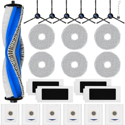 Afbeelding van 24 delige accessoireset voor Ecovacs Deebot T30 Omni / Pro robotstofzuiger, 1 hoofdborstel, 4 HEPA filters, 6 schoonmaakdoeken, stofzakken, zijborstels, reinigingsborstel