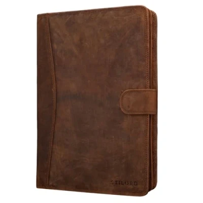 Afbeelding van STILORD &#039;Cohen&#039; Documentkoffer A4 Leder Vintage Schrijfmap 12.2 Inch Tabet Zakje Ritsbaar Ariefcase voor Zakelijke Vergaderingen Werk Echt Leder, Kleur:middel bruin