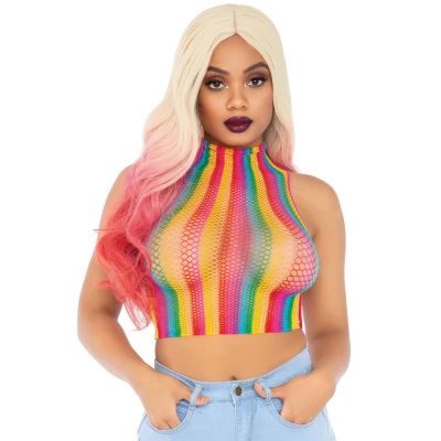 Afbeelding van Rainbow net high neck crop top