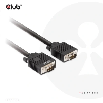 Afbeelding van club3D VGA Aansluitkabel stekker 15 polig, polig 10.00 m Zwart CAC 1710 Schroefbaar, Vergulde steekc
