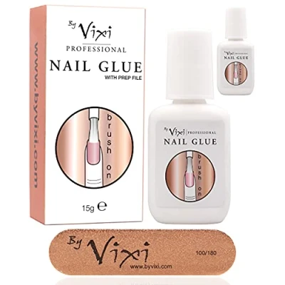 Afbeelding van 15g x2 By Vixi EXTRASTERKE NAGELLIJM met BORSTEL en GRATIS VOORBEREIDINGSBESTAND Doorzichtige, Onmiddellijk Drogende Kleefstof, Professionele Salonkwaliteit
