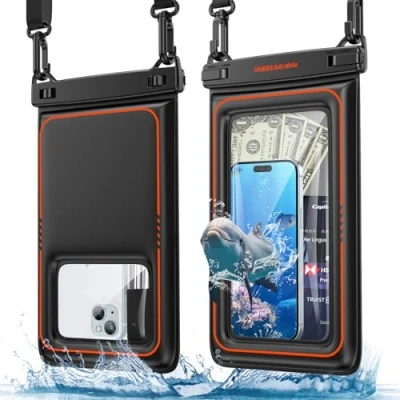 Afbeelding van UNBREAKcable Grote waterdichte telefoonhoes voor iPhone 15, 14, 13 Pro Max, 12, 11 XR, XS SE, Samsung S24, S23, S22, S21 &amp; meer, tot 9,5 inch, 2 stuks, zwart