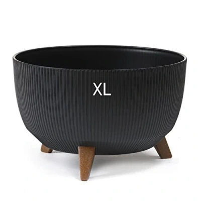 Afbeelding van MELTOM Bloempot schaal met voeten rond inzetstuk Eco gerecycled in zwart, XL (DxH) 47 x 27 cm