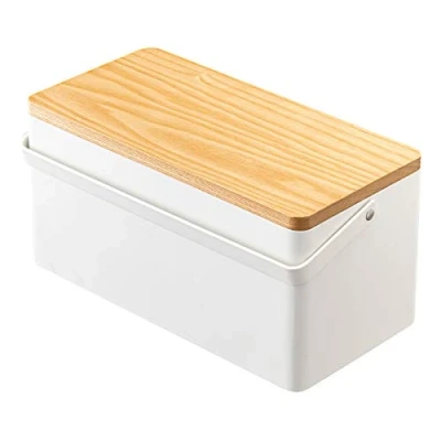 Afbeelding van Yamazaki Opbergbak Tower Naaidoos Wit Naturel Hout 27x14x13,5cm