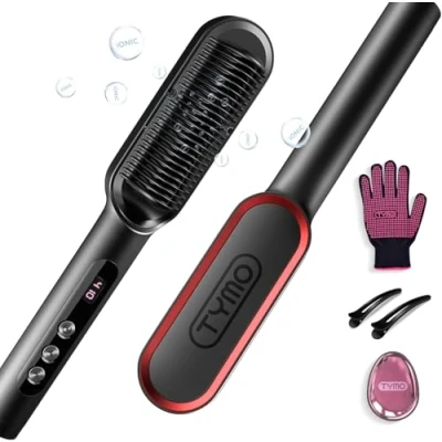 Afbeelding van TYMO Ring Plus Ionic Hair Straightener Comb Haarstijlborstel en ijzer met nano titanium coating voor gelijkmatige hitte, 9 temperatuurinstellingen led scherm