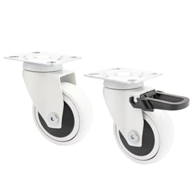 Afbeelding van WAGNER Design 3C Zwenkwielen/meubelwielen met bevestigingsplaat set van 2 wit, 1 wiel zonder rem, zacht loopvlak, Ø 75 mm, kogellager, max. belasting kg/wiel 02227602