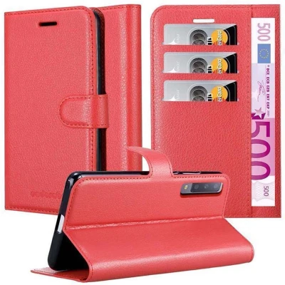 Afbeelding van Cadorabo Hoesje geschikt voor Samsung Galaxy A7 2018 in KARMIJN ROOD Beschermhoes met magnetische sluiting, standfunctie en kaartvakje Book Case Cover Etui