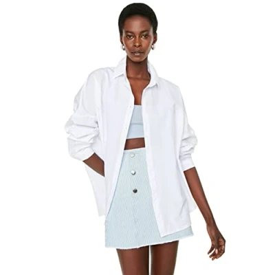 Afbeelding van Trendyol Lichtblauw Katoenen Oversized Geweven Overhemd Met Brede Pasvorm Twoss22Go0669
