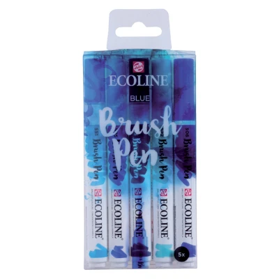 Afbeelding van Brushpen Talens Ecoline set blauw blister à 5 stuks ass