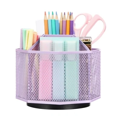 Afbeelding van EXERZ Bureau Organiser/Mesh Tidy Caddy/Potlood Houder/Multifunctionele 360 Roterende Licht Paars