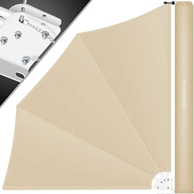 Afbeelding van KESSER® Opvouwbaar balkonscherm met muurbeugel 140x140cm balkonwindscherm zijluifel weerbestendig incl. bevestigingsmateriaal beige
