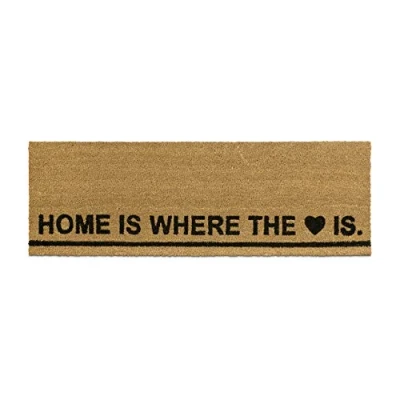 Afbeelding van Relaxdays deurmat langwerpig, kokos, 40 x 120 cm, tekst HOME IS WHERE THE HEART IS, kokosmat binnen en buiten, natuur