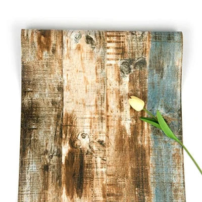 Afbeelding van Houten Behang Zelfklevend Bruin Gestreept Peel and Stick Korrel Contact Papier Verwijderbaar Rustiek Voor Keuken Deur Kabinet 44,5x500cm
