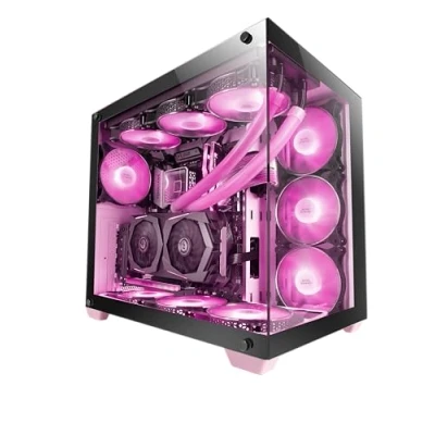 Afbeelding van MARSGAMING MCV4P Mars Gaming MCV4 Roze Custom XXL EATX Tower Frameloos Front en Side Tempered Glass Window Dual Chamber Modular Structuur
