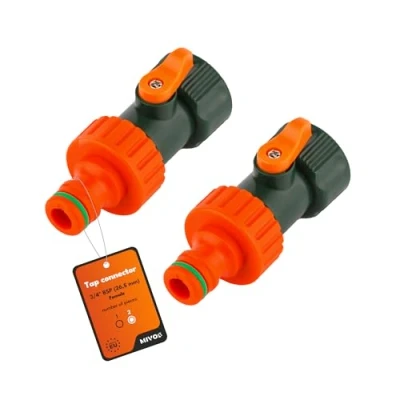 Afbeelding van MIVOS 2 x kraanconnector met afsluitventiel voor kraan 3/4 inch BSP (26,5 mm) buitendraad, kraanadapter slangen, tuinslang kraanaansluiting