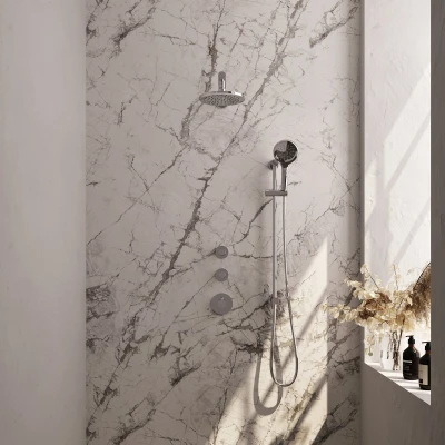 Afbeelding van Brauer Chrome Edition Regendoucheset inbouw hoofddouche 20cm 3 gladde knoppen rechte wandarm glijstang handdouche rond standen chroom