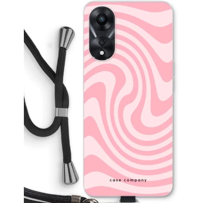 Afbeelding van Case Company® hoesje met Koord geschikt voor Oppo A78 5G Swirl Roos Telefoonhoesje Zwart Bescherming aan alle Kanten en Over de Schermrand