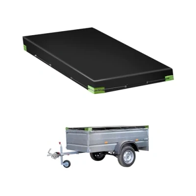 Afbeelding van QWORK® aanhangwagen vlak dekzeil met dekzeiltouw 258x135x8CM versterkt 420D PVC materiaal autoaanhanger 500KG 750KG, zwart
