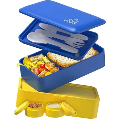 Afbeelding van Umami All in 1 1,2L Bento Box Volwassenen met Bestek &amp; 2 Sauscontainers als Lunchboxen Salade Snack of Lunchbox Lekvrije Incl. Accessoires Broodtrommel Compartimenten voor Maaltijdbereiding