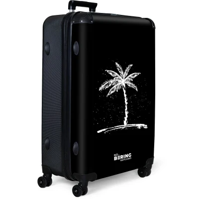 Afbeelding van NoBoringSuitcases.com® Koffer groot Reiskoffer lichtgewicht Zwart met witte palmboom Rolkoffer 4 wielen Grote trolley XL 98 liter bagage