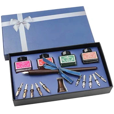 Afbeelding van Belle Vous Houten Kalligrafie Pennen Set met Houder, Inktflessen en Punten (16 stuks) Inkt dip Schrijven Vulpen Ideaal Voor Beginners Volwassenen