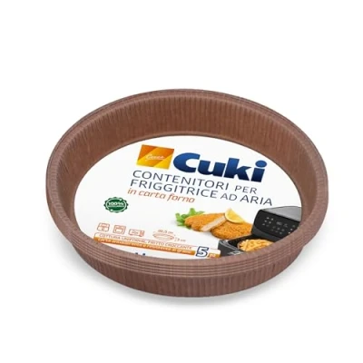 Afbeelding van Cuki Kartonnen luchtfriteuse container anti aanbaklaag, vet en waterdicht, voor gelijkmatig garen knapperig frituren, 1 verpakking van 5 stuks, 20,5 cm