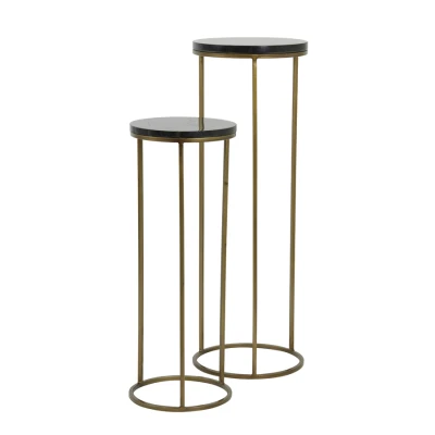 Afbeelding van Light &amp; Living Sobrina zuil set van 2 zwart agaat/antiek brons Metaal