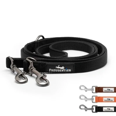 Afbeelding van FREUDENTIER Hondenriem 2 m, verstelbare riem, zachte vulling voor aangename, robuuste hondenlijn, middelgrote en grote honden, model Clyde (zwart, 25 mm)