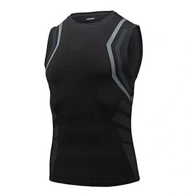 Afbeelding van AMZSPORT Heren compressieshirt sport tanktop mouwloos functioneel shirt loopshirt, 111009 zwart, L