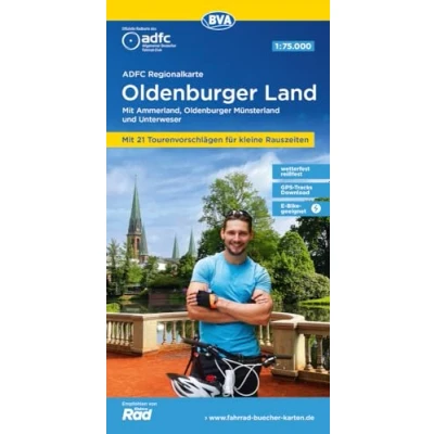 Afbeelding van ADFC Regionalkarte Oldenburger Land, 1:75.000, mit Tagestourenvorschlägen, Knotenpunkten, reiß und wetterfest, E Bike geeignet, GPS Tracks ... Münsterland Unterweser