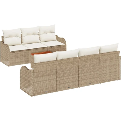 Afbeelding van vidaXL 8 Piece Tuin Sofa Set met Kussens Beige Poly Rattan Acacia