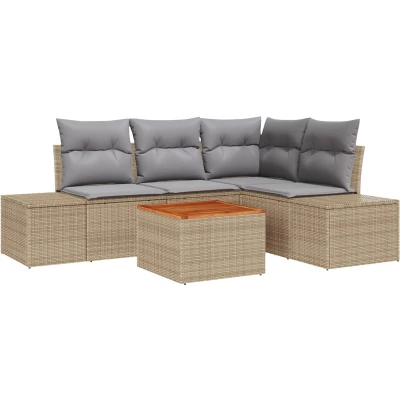 Afbeelding van vidaXL Tuin Sofa Set 5 Stukken Beige en Grijs Rattan &amp; Polyester Kussens