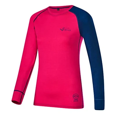 Afbeelding van Black Crevice Damesshirt met lange mouwen van merinowol, roze/staalblauw, 42
