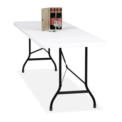 Afbeelding van tuintafel inklapbaar 75 x 220 68 cm kunststof tafelblad draaggreep wit