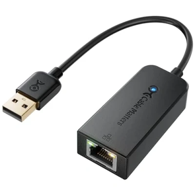 Afbeelding van Cable Matters USB naar Ethernet adapter met ondersteuning voor 10/100 Mbps netwerk, in zwart