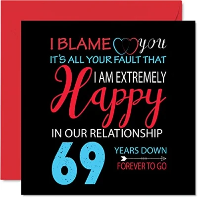 Afbeelding van Grappige 69e verjaardagskaart voor echtgenoot vrouw Your Fault I&#039;m Extremely Happy Gelukkige huwelijksverjaardagskaart partner, 145 mm x wenskaarten negenenzestig jubilea
