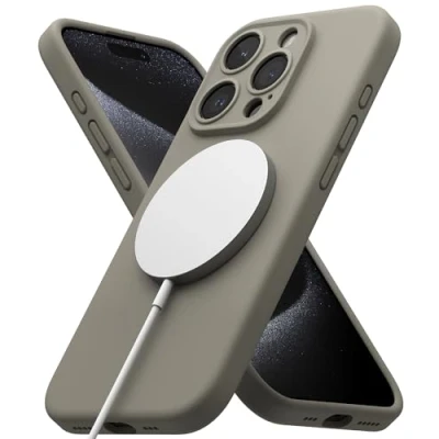 Afbeelding van Ringke Silicone Magnetic Compatibel met iPhone 15 Pro Case, Sterke Magneet Schokabsorptie Flexibele Soft Feel Hoes Gray