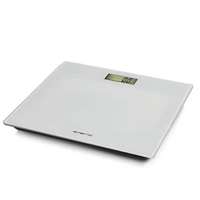 Afbeelding van Emerio Digitale personenweegschaal met nauwkeurige sensoren, step on techniek, incl. 2 x AAA batterijen, LCD display, eenheden in kg/lb/st, tot max. 180kg, ultraslank, Auto Off, glas wit, 28x28x2cm