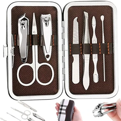 Afbeelding van Retoo 6 delige manicureset van roestvrij staal met schaar, pincet, vijl, zijsnijder, kartel, scheermachine, nagelknipper &amp; pedicure kit in etui, nagelverzorgingsgereedschap, nagelset, nagelverzorgingsset
