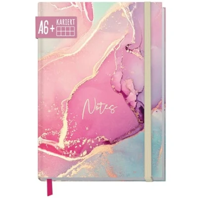 Afbeelding van Paper&amp;you® notitieboek, geruit A6+, met elastiek, Silky Pink, 156 pagina&#039;s, 78 vellen, bullet journal, dagboek, duurzaam en klimaatvriendelijk
