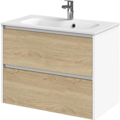 Afbeelding van TIGER Badkamermeubel Reverse 80 cm mineraalmarmer wastafel natuur eiken wit mat