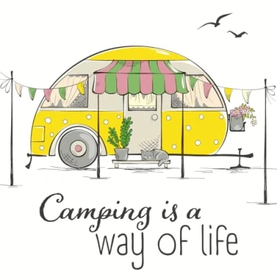 Afbeelding van 20 servetten zomer camping leven als tafeldecoratie. Papieren met motief. Ook voor decoupage en servettechniek 33x33cm