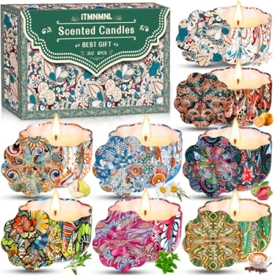 Afbeelding van ITMNMNL geurkaars, 8 geurkaarsen, geschenkdoos, natuurlijke sojakaars, draagbaar, cadeau voor Moederdag, Kerstmis