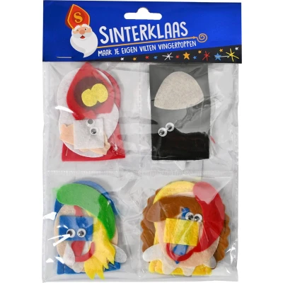 Afbeelding van Maak je eigen Vilten Vingerpoppen Sinterklaas, 4st Schoencadeau Sint tip Kerst