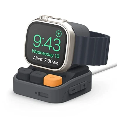 Afbeelding van elago W9 Stand Compatibel met Apple Watch Ultra 2, Ultra, Series 9/8/7/6/5/4/3/2/1/SE, Galaxy 7/7 6/6 Classic, 5/5 Pro, Nachtstand Modus (Donker Grijs)