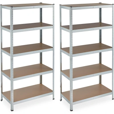 Afbeelding van 2x stellingkast verzinkt, draaglast 875 kg, 180x90x45 cm, 5 etages, steeksysteem, staal, stellingkast, zilver