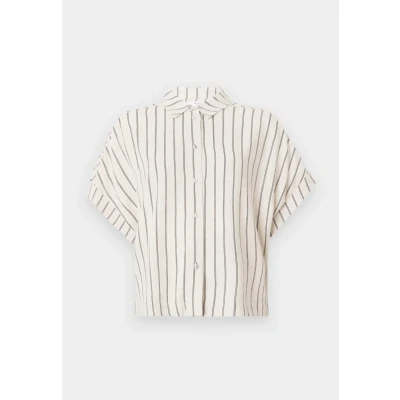 Afbeelding van Selected Femme Slfviva Striped Cropped Sunshirt Overhemdblouse sandshell, Dames, Maat: 34, Sandshell