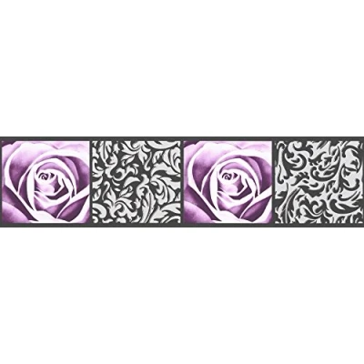 Afbeelding van ROZEN BEHANGRAND Zelfklevend zwart grijs paars wit A.S. Création Only Borders 11